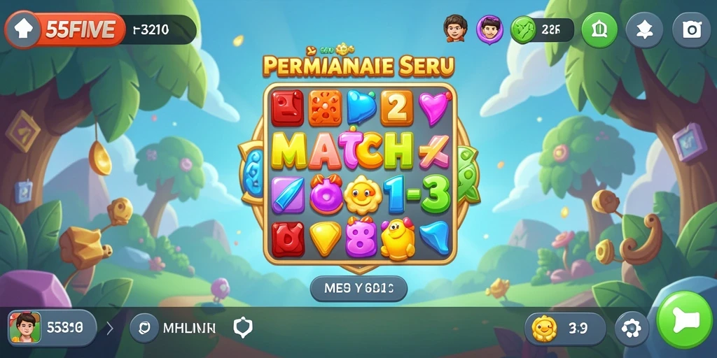 Gameplay 55FIVE yang penuh warna dan menarik dalam genre Match-3.