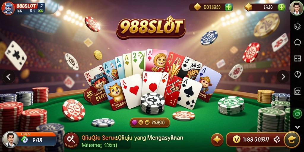 Screenshot utama 988SLOT menampilkan gameplay QiuQiu yang seru.