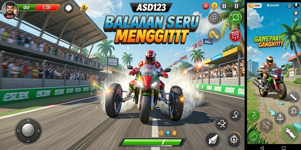 Tampilkan gameplay balap yang mendebarkan di ASD123 dengan mobil cepat.