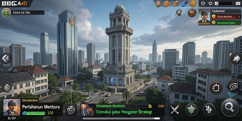 Tampilan gameplay BBCA4D dengan menara pertahanan yang strategis.