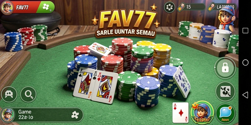 Tampilan screenshot utama FAV77 yang menunjukkan gameplay Gaple yang seru.