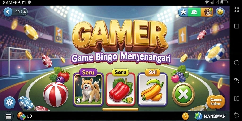 Tampilan gameplay GAMERP dengan kartu Bingo sedang dimainkan.