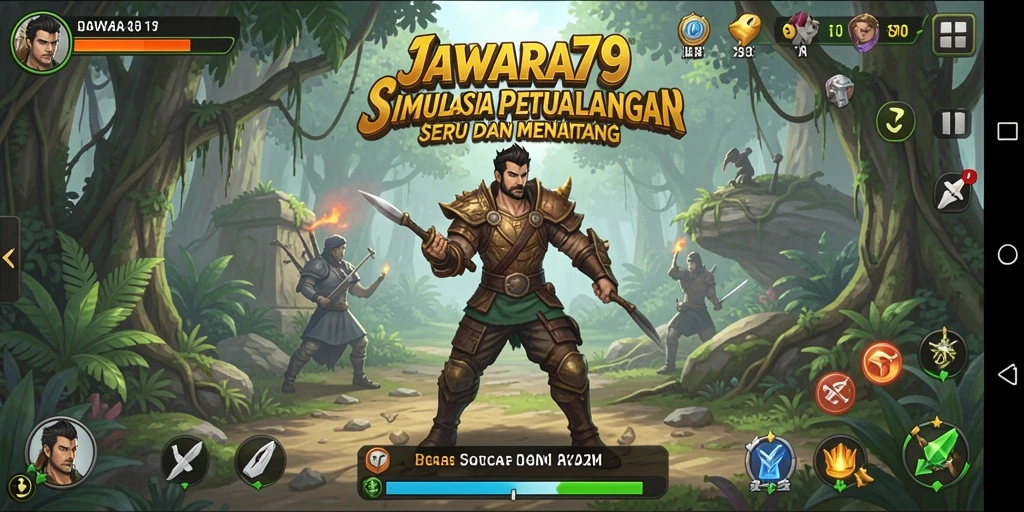 Screenshot utama JAWARA79 menampilkan aksi petualangan dalam dunia simulasi.
