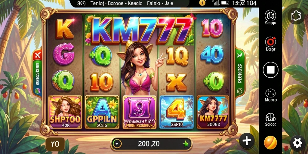 Screenshot dari gameplay KM777 menampilkan keseruan permainan Slot yang penuh warna.