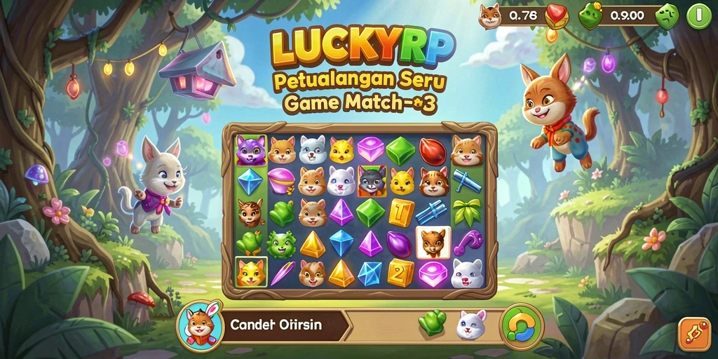 Tampilan gameplay seru dan menawan dalam LUCKYRP Match-3.