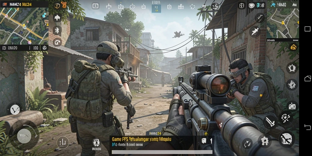 Screenshot game MAHA24 menampilkan aksi pertempuran FPS yang intens.