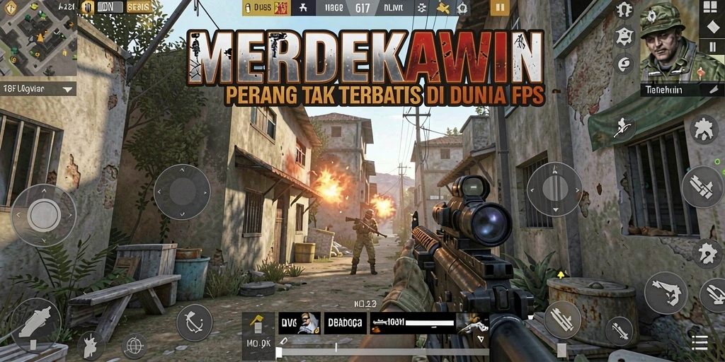 Screenshot gameplay MERDEKAWIN dengan aksi menegangkan di medan perang.