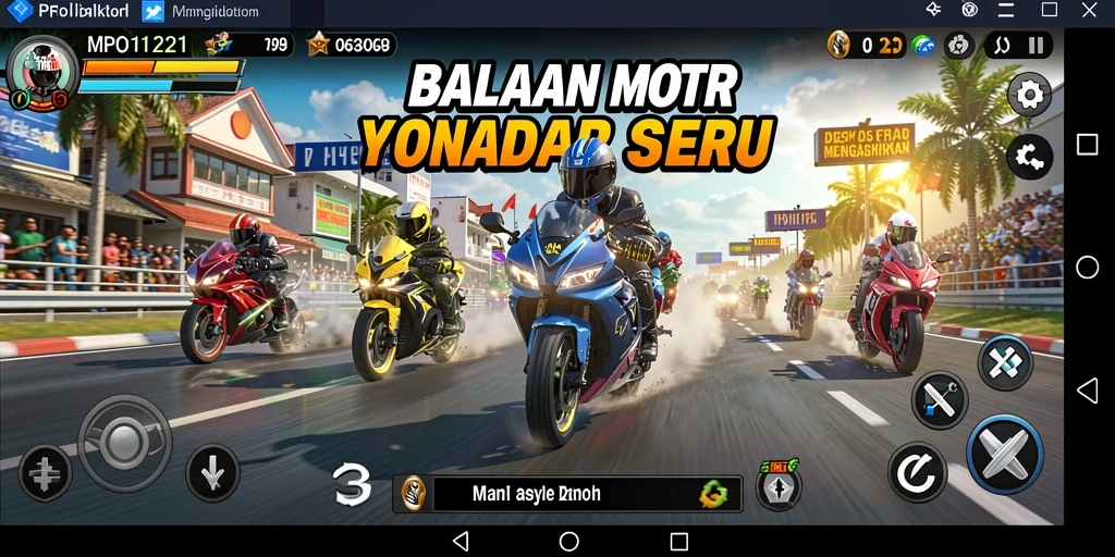 Gameplay seru di MPO1221 dengan berbagai motor balap.