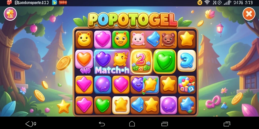 Screenshot dari gameplay POPOTOGEL menampilkan tantangan Match-3 yang seru.