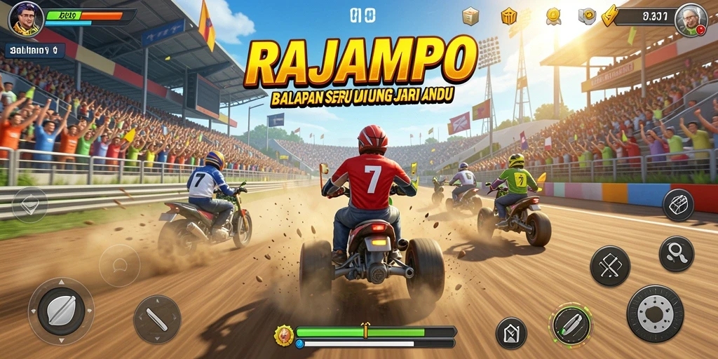 Screenshot gameplay RAJAMPO yang menampilkan aksi balap seru.