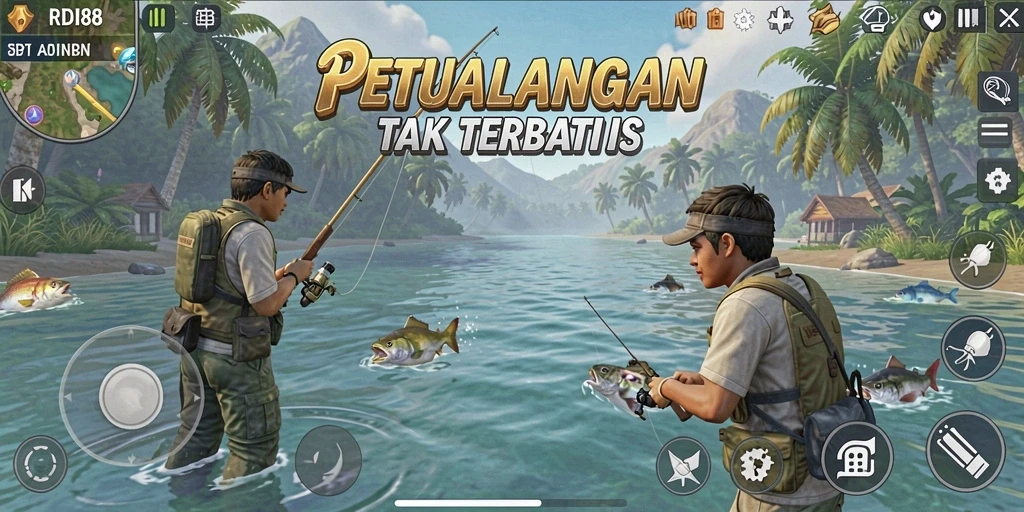 Screenshot gameplay RDI88 yang menunjukkan petualangan memancing yang seru.