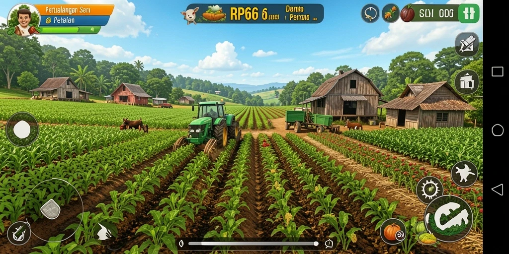 Tangkapan layar gameplay RP66 menampilkan aktivitas pertanian yang seru.
