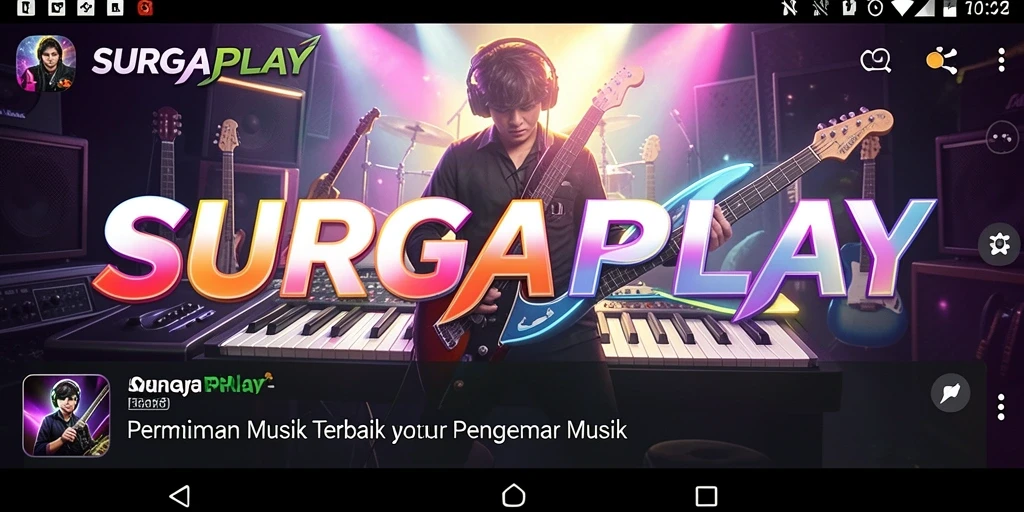 Screenshot utama SURGAPLAY menampilkan gameplay penuh musik yang seru.