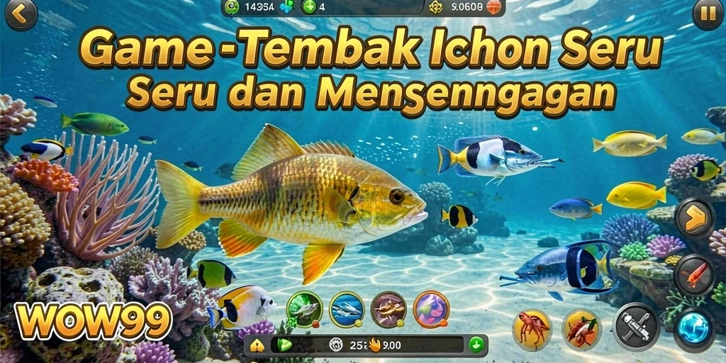 Tampilan gameplay seru dalam WOW99 dengan aksi menembak ikan.