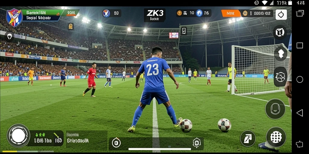 Screenshot menunjukkan aksi seru dalam game sepak bola ZK3.
